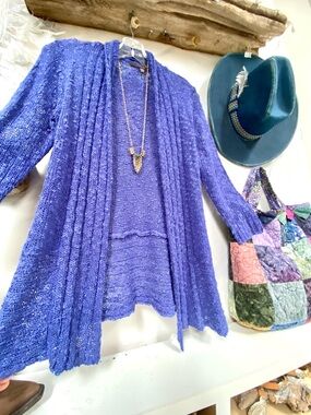 Summer knit boho open front sweater w shabby chic resort costal vibe